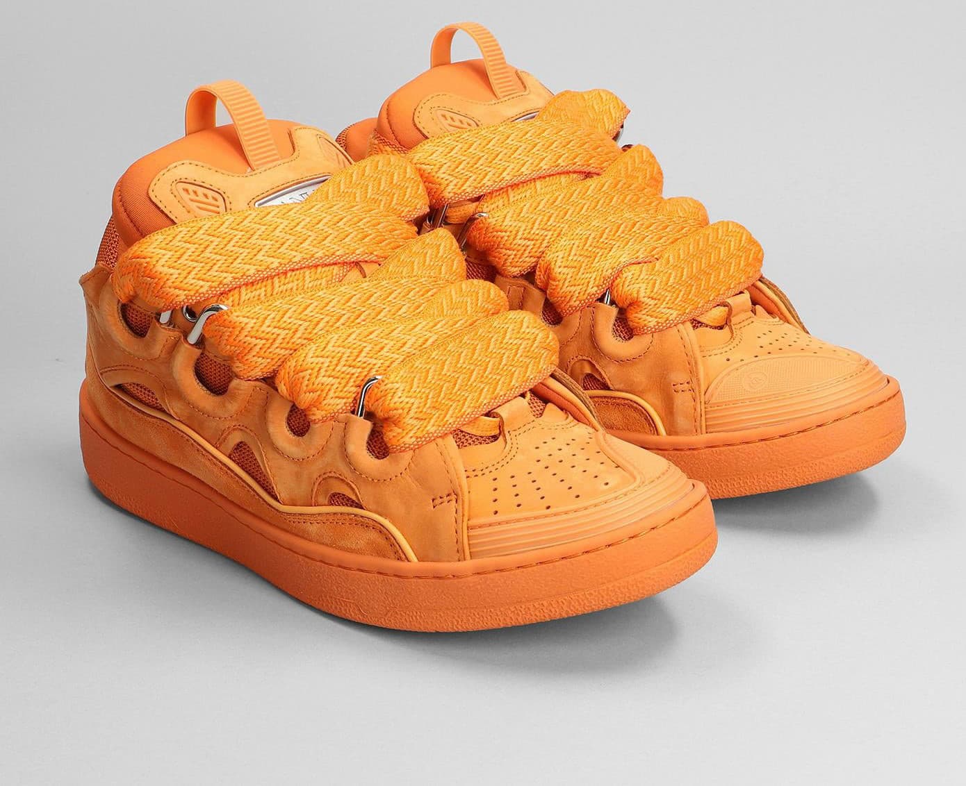 LANVIN Curb Sneakers In Orange Suede And Leather